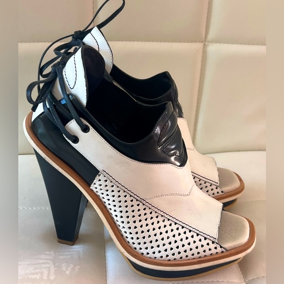 NWOT Rag & Bone retro black/white platform leather heels made in Italy 37.5 (7) - Picture 1 of 8